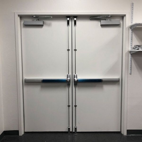 SVR hardware installed on a warehouse's double doors in Manteca, CA